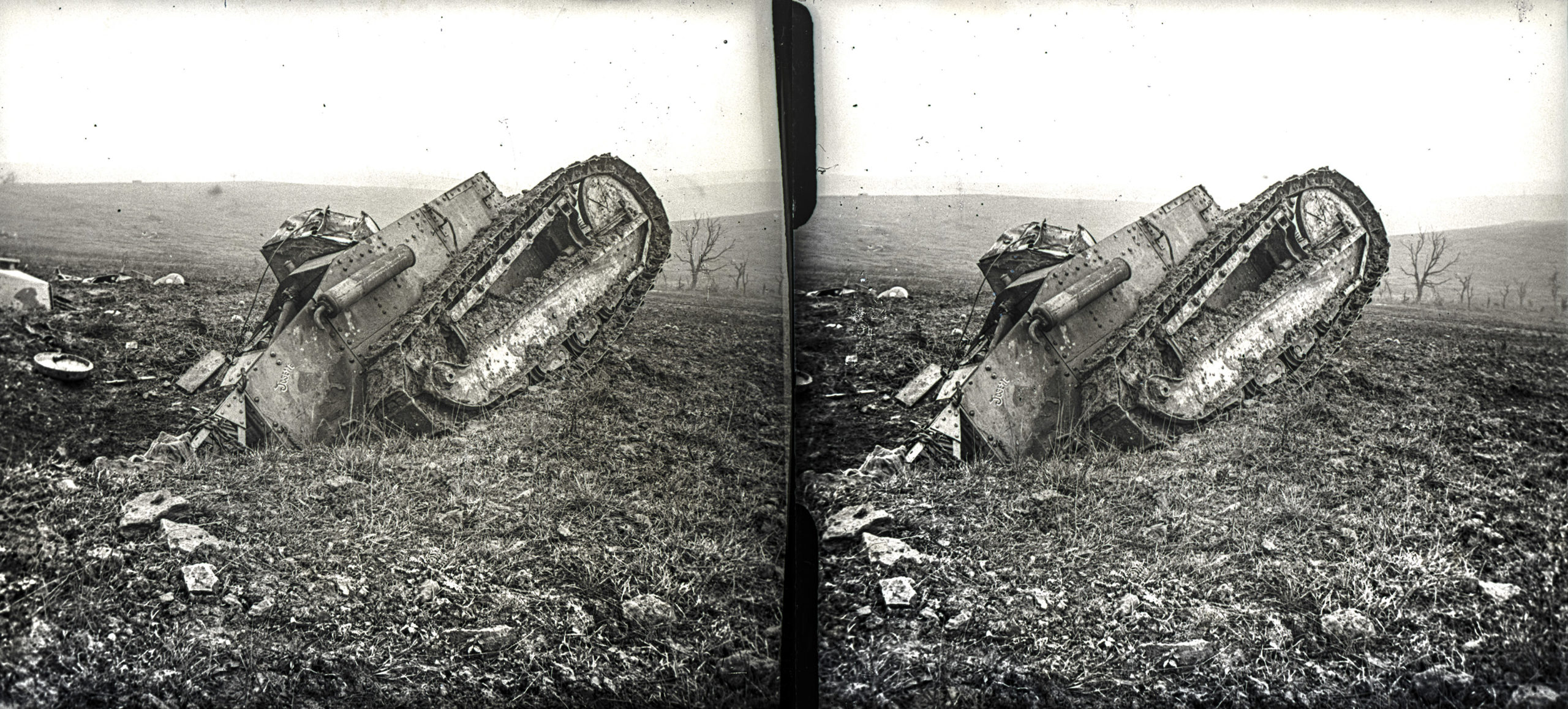The Honorat Collection - A scuttled tank on the fields of Verdun.